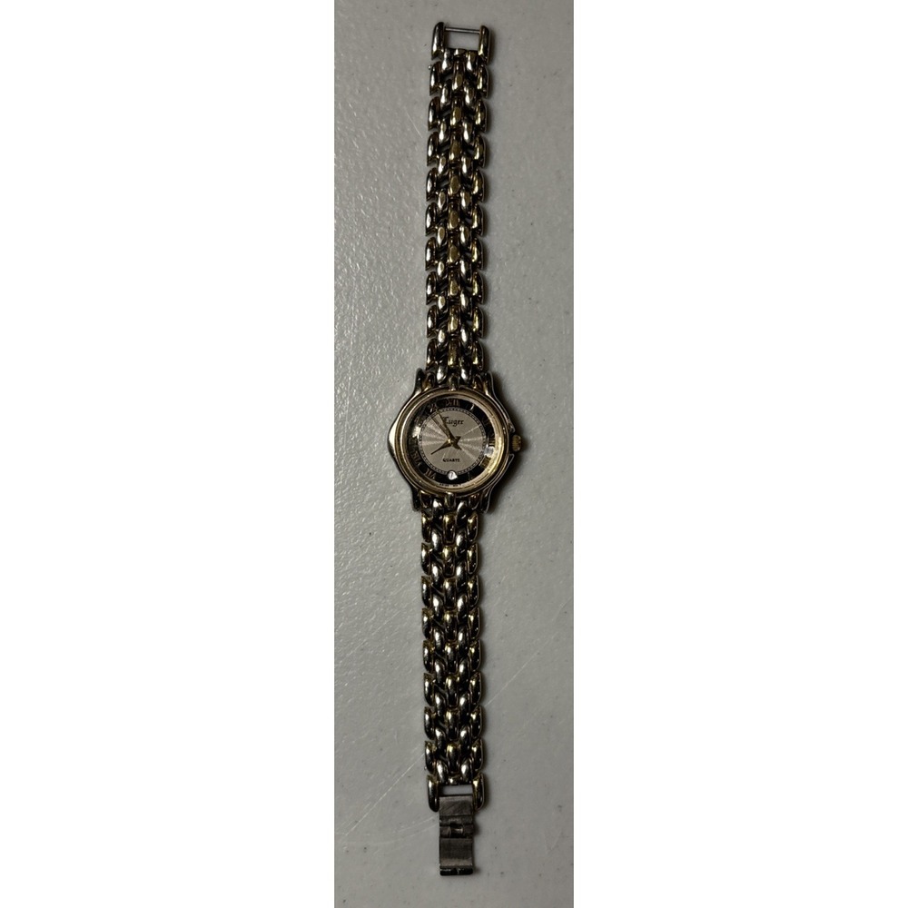 VTG Luger Women's 1722 Date Gold Tone Quartz Analog 22mm Watch 6 1/4"